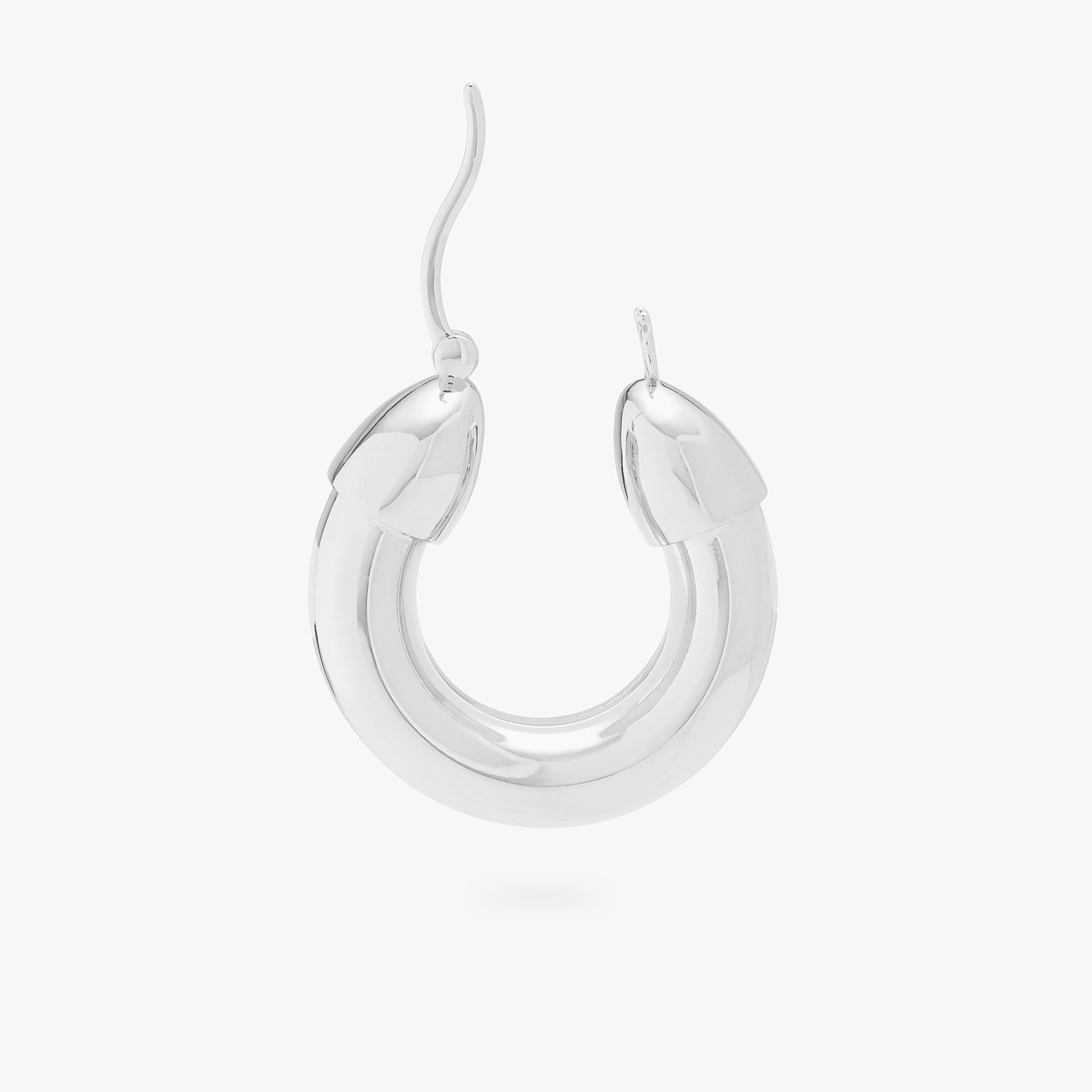 This is an image of a silver, chunky tubed hoop unhinged. color:null|silver