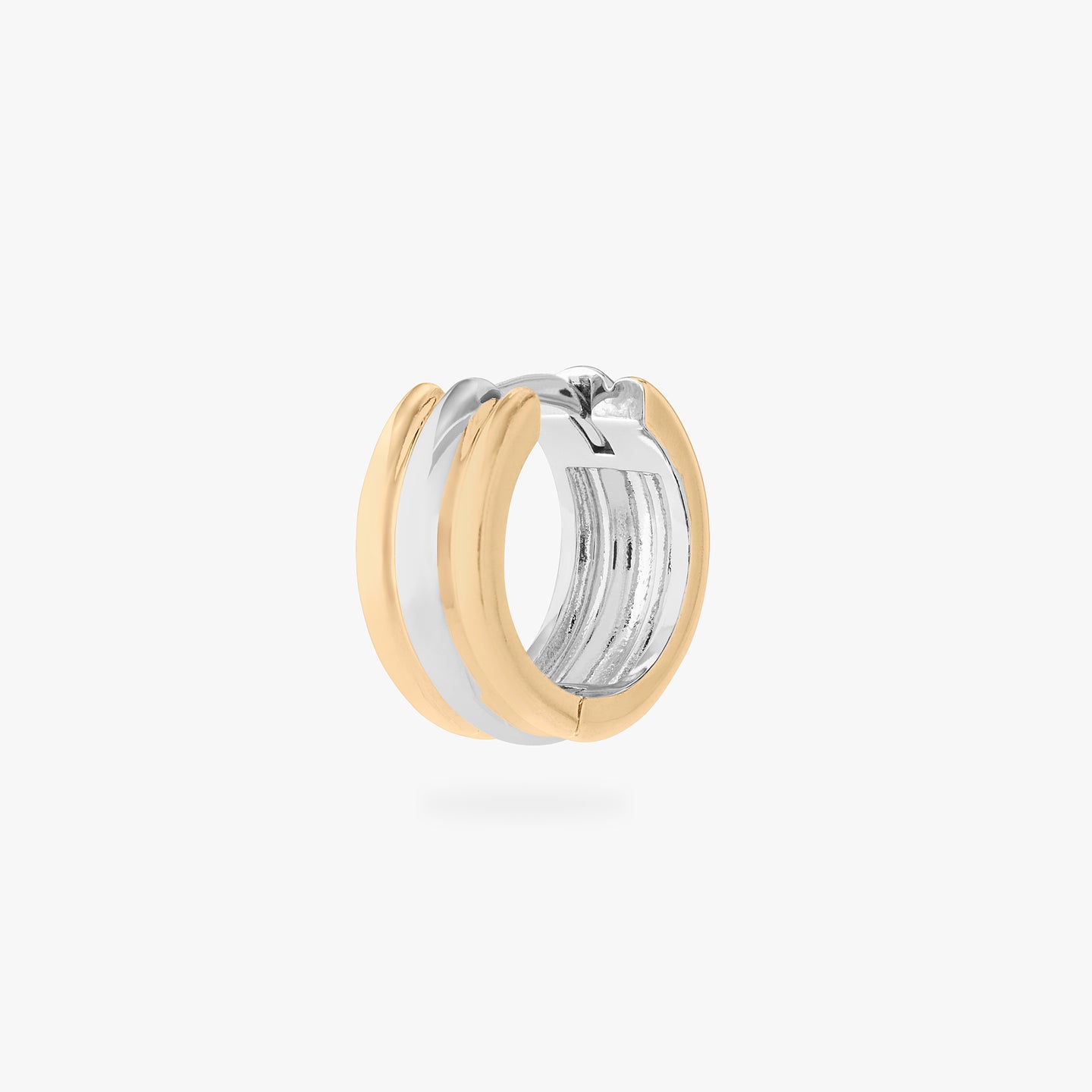 Chunky two tone hoop with ridges of gold and silver color:null|gold/silver