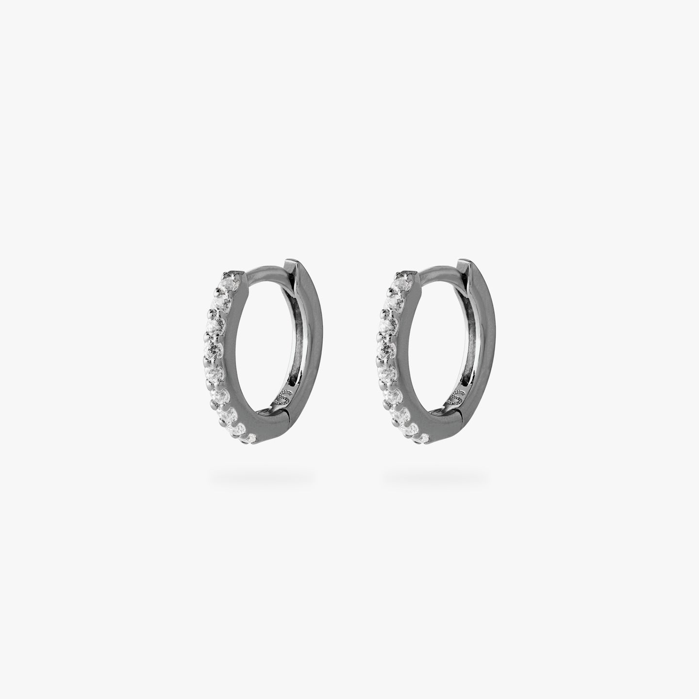 mini pave huggie in gunmetal with clear stones [pair] color:null|gunmetal