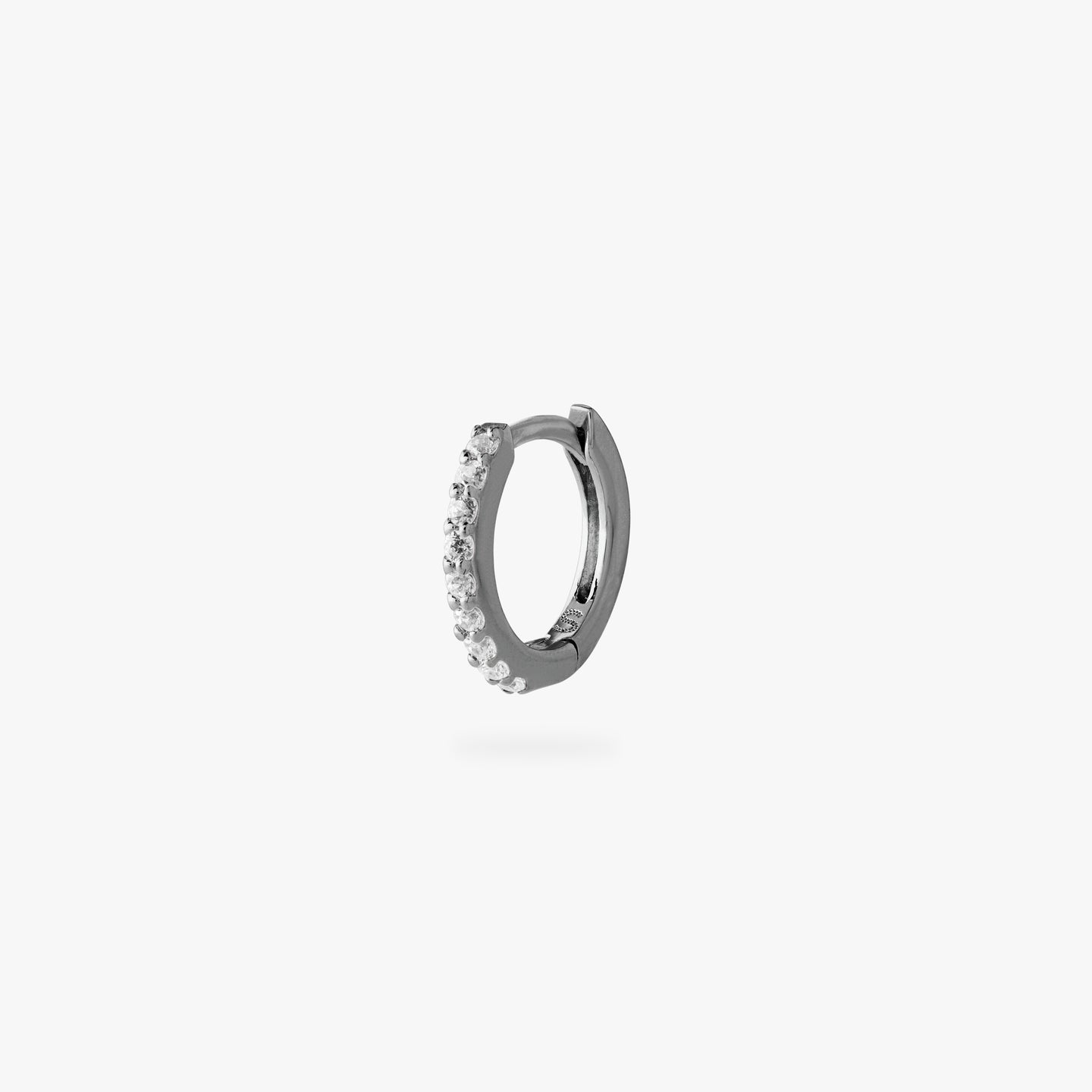 mini pave huggie in gunmetal with clear stones color:null|gunmetal