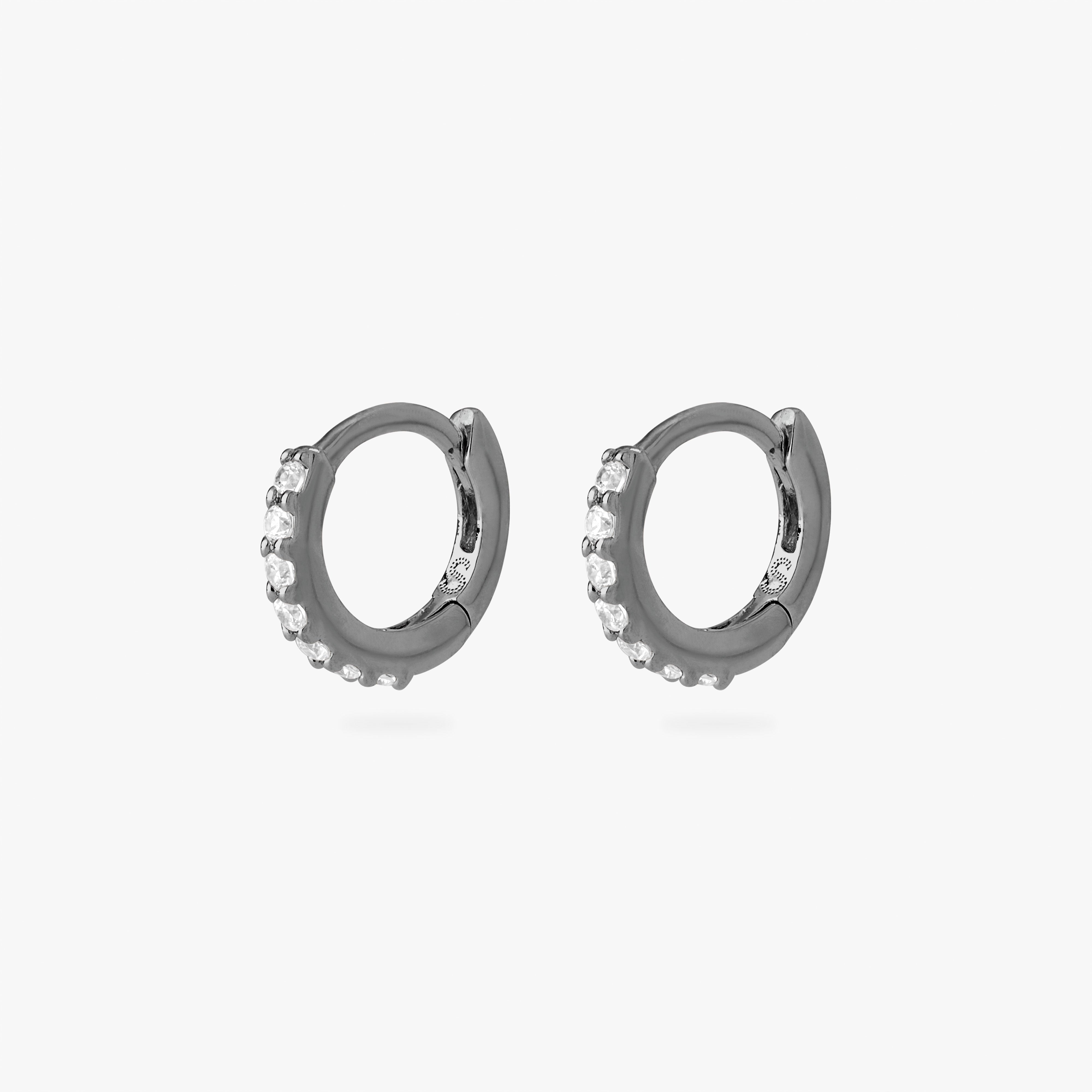 Studs Micro Pave Huggie Gunmetal In Gunmetal