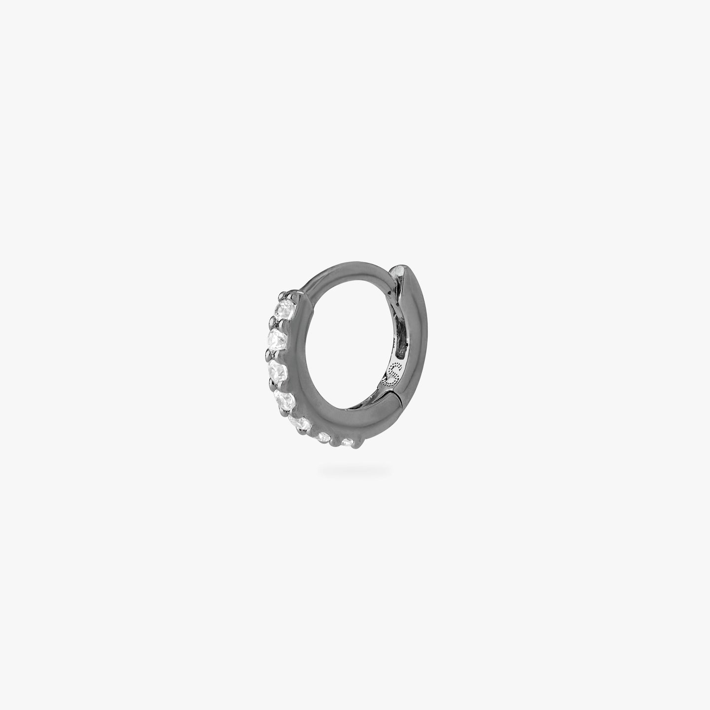 micro pave huggie in gun metal with clear stones color:null|gunmetal