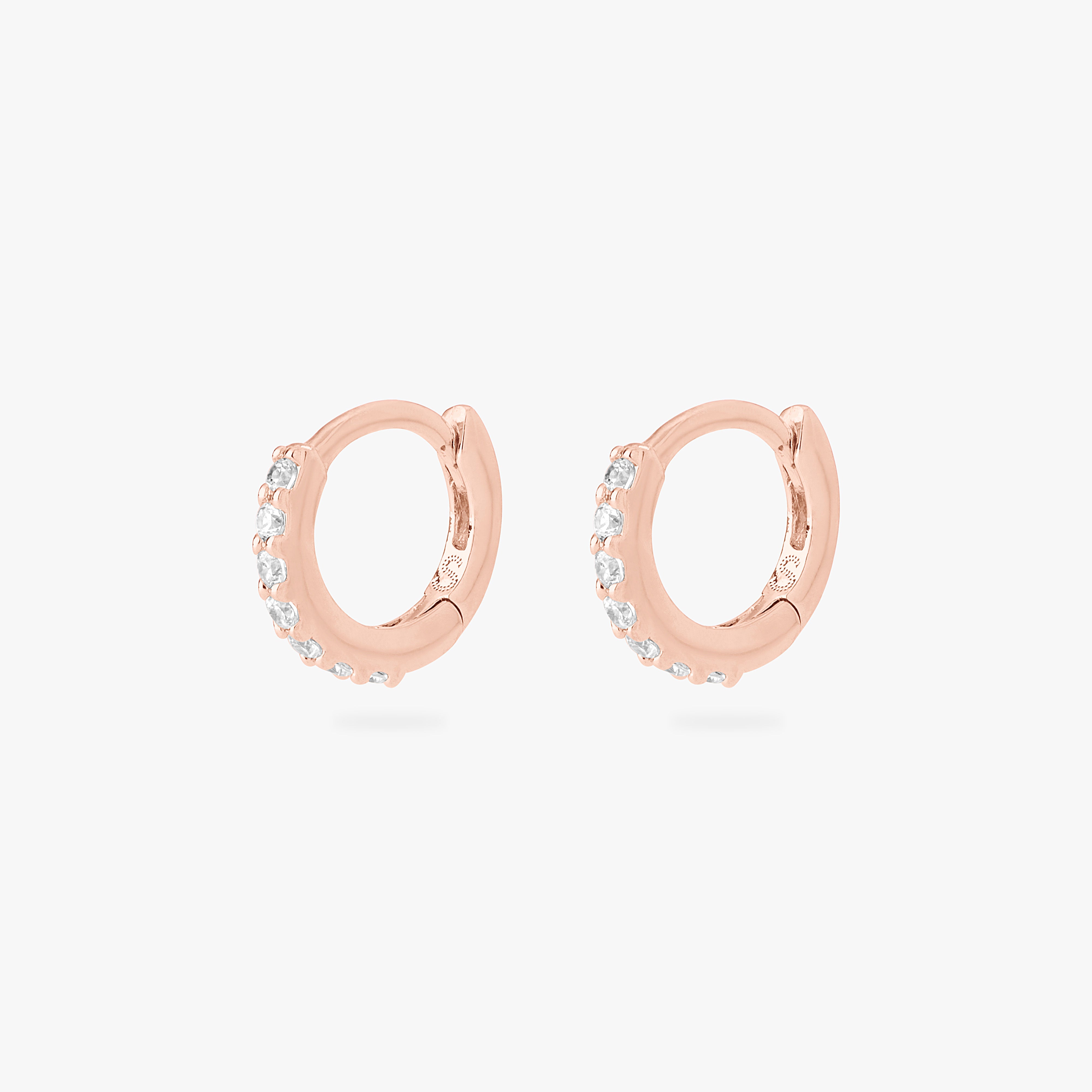 micro pave huggie in rose gold [pair] color:null|rose gold