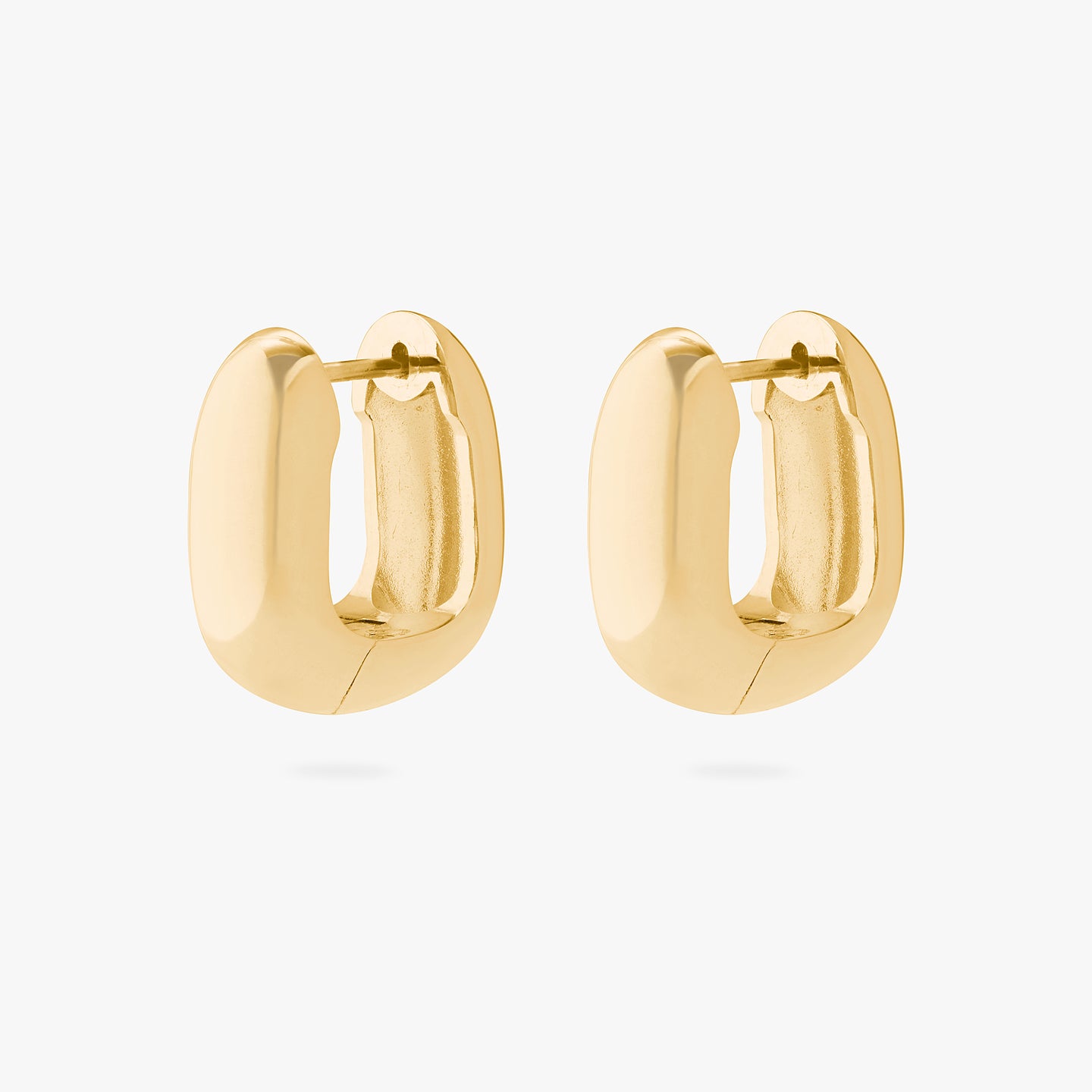 An image of a pair gold, chunky, square shaped huggies. [pair] color:null|gold