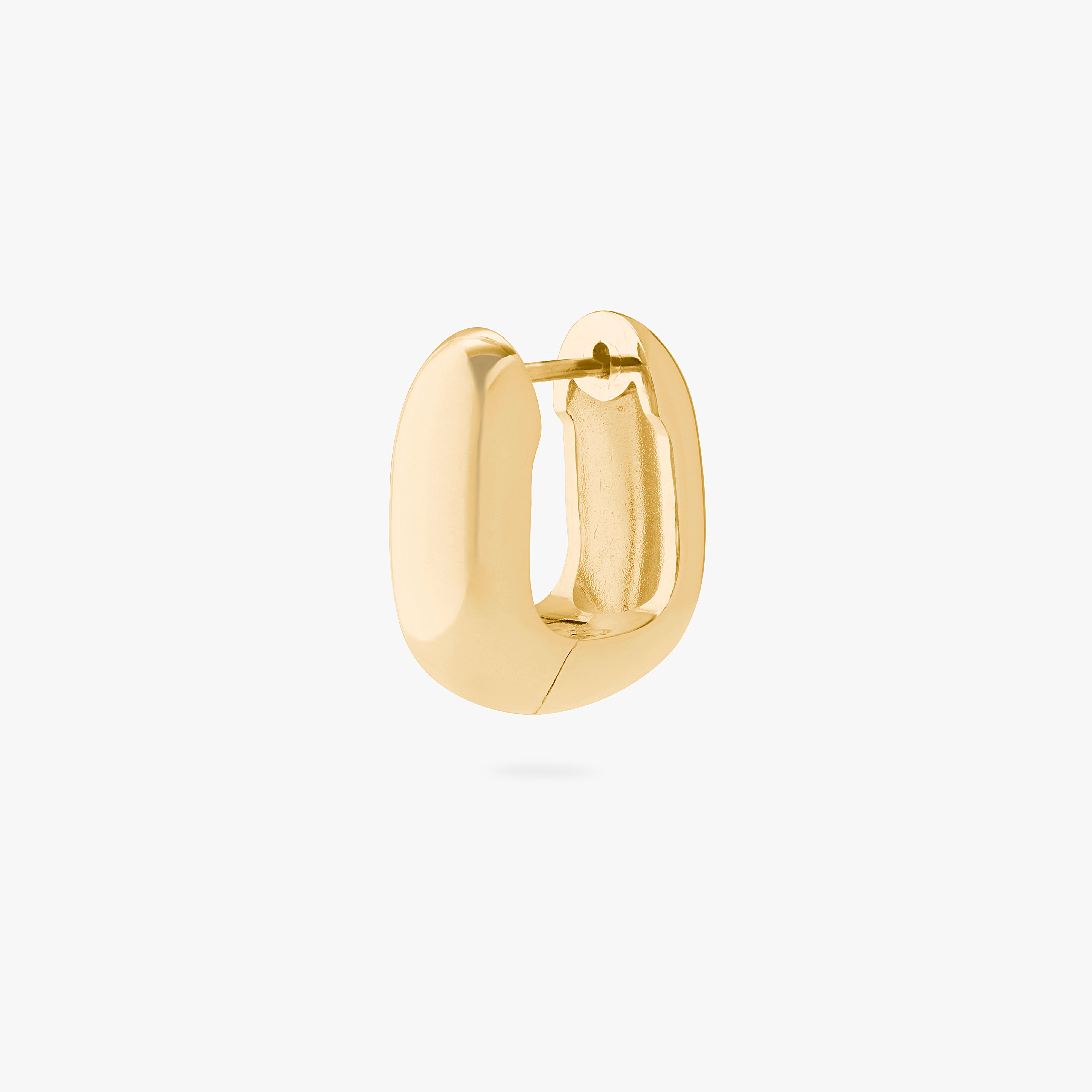 An image of a gold, chunky, square shaped huggie. color:null|gold