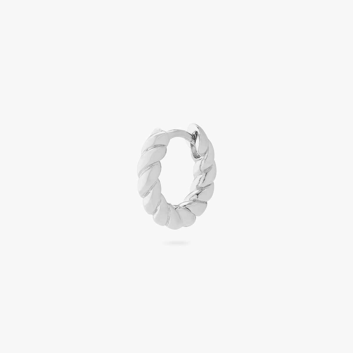 An image of a chunky silver twisted huggie. color:null|silver
