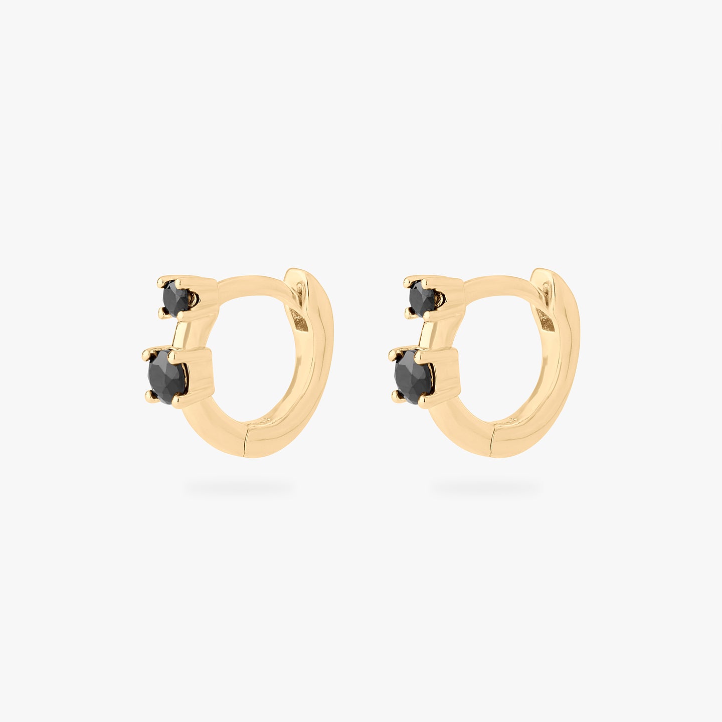 micro huggie in gold with 2 mini black cz stones [pair] color:null|gold/black