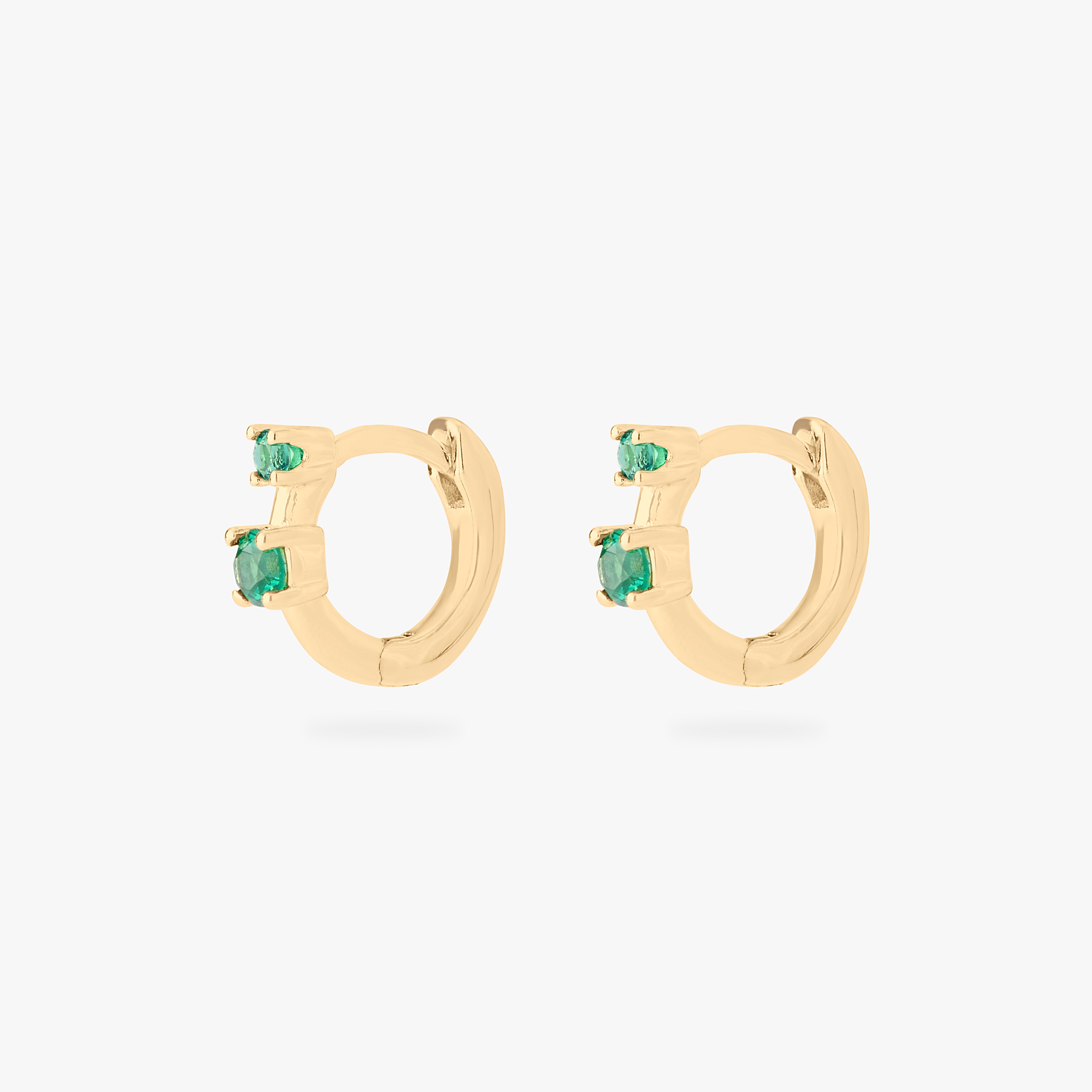 micro huggie in gold with 2 mini green cz stones [pair] color:null|gold/green