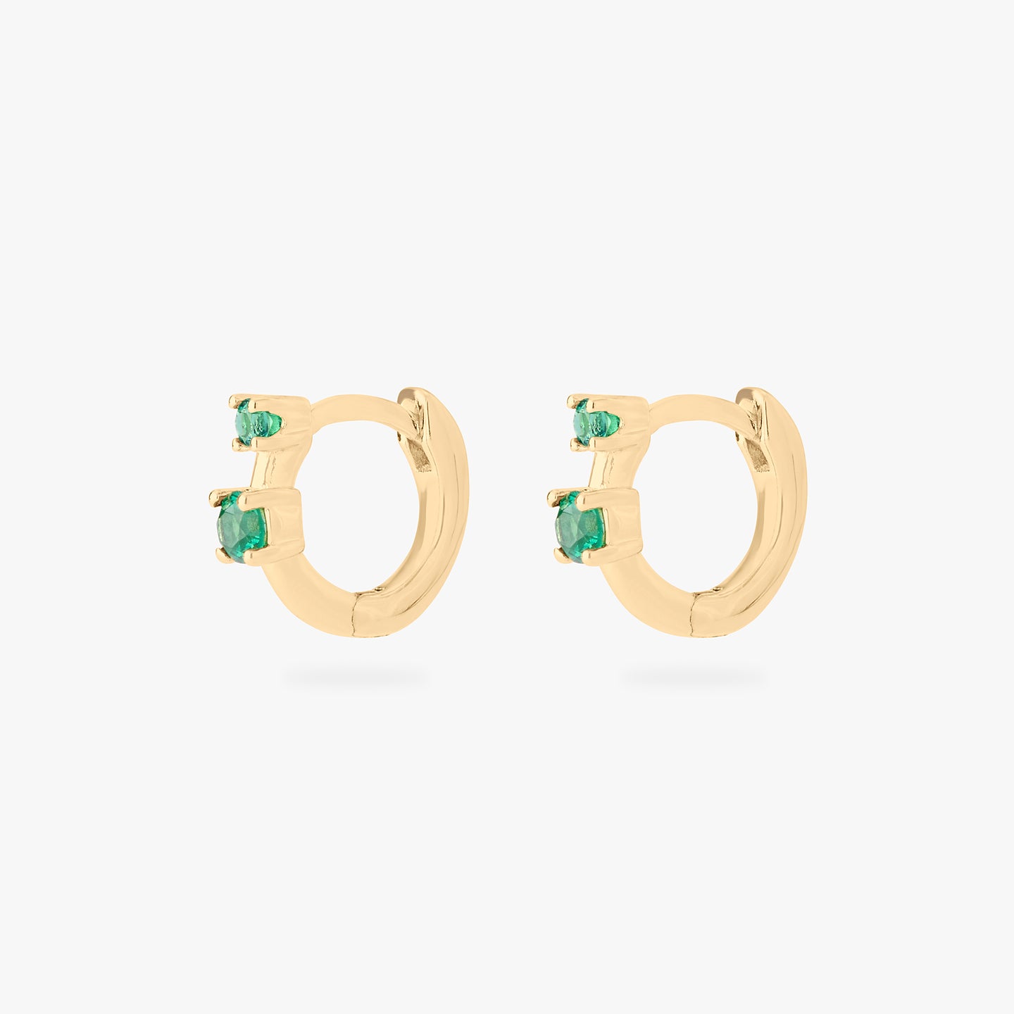 micro huggie in gold with 2 mini green cz stones [pair] color:null|gold/green