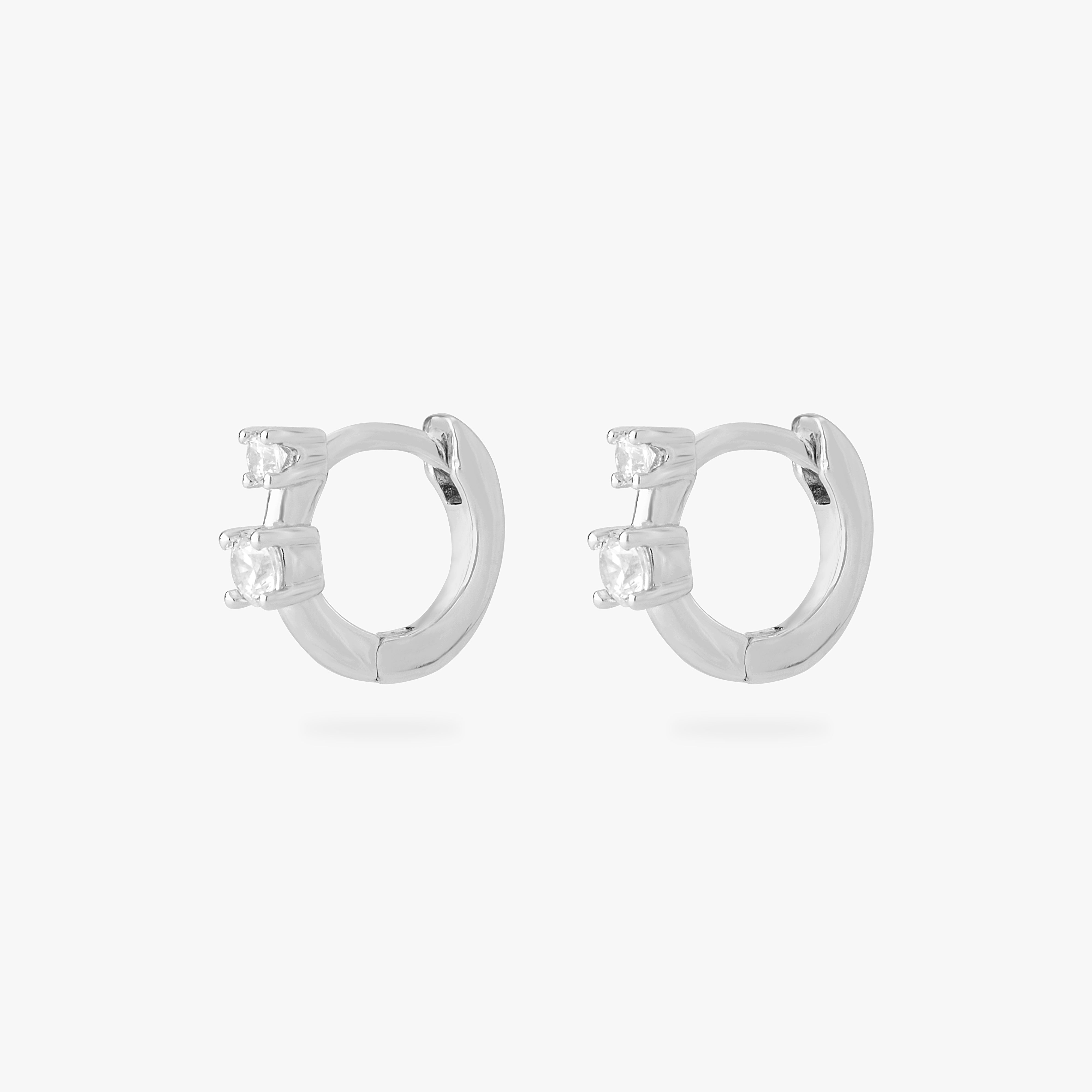 micro huggie in silver with 2 mini cz stones [pair] color:null|silver/clear