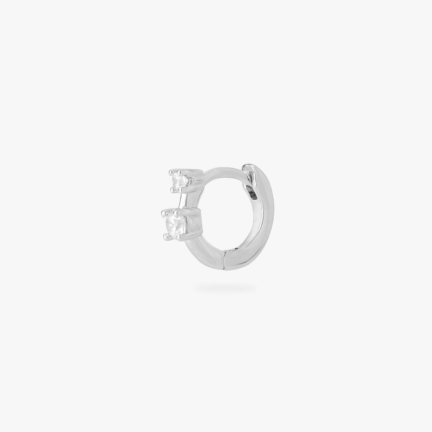 micro huggie in silver with 2 mini cz stones color:null|silver/clear