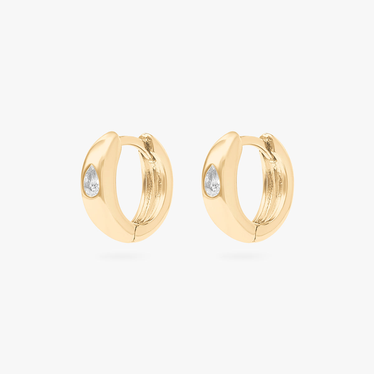 Chunky huggie featuring a set in pear cz stone in gold [pair] color:null|gold