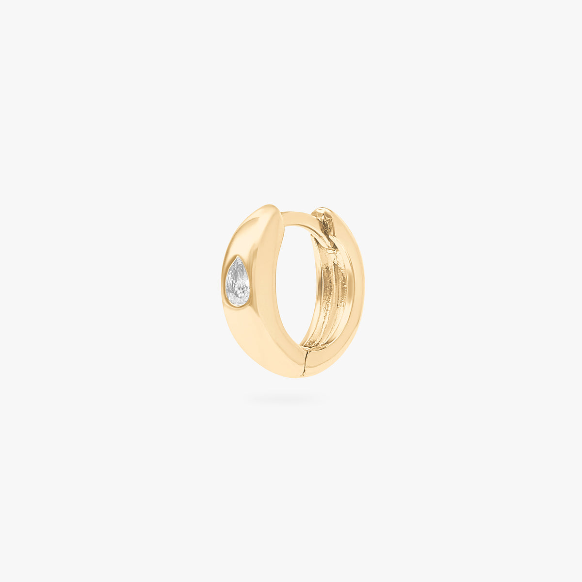 Chunky huggie featuring a set in pear cz stone in gold color:null|gold