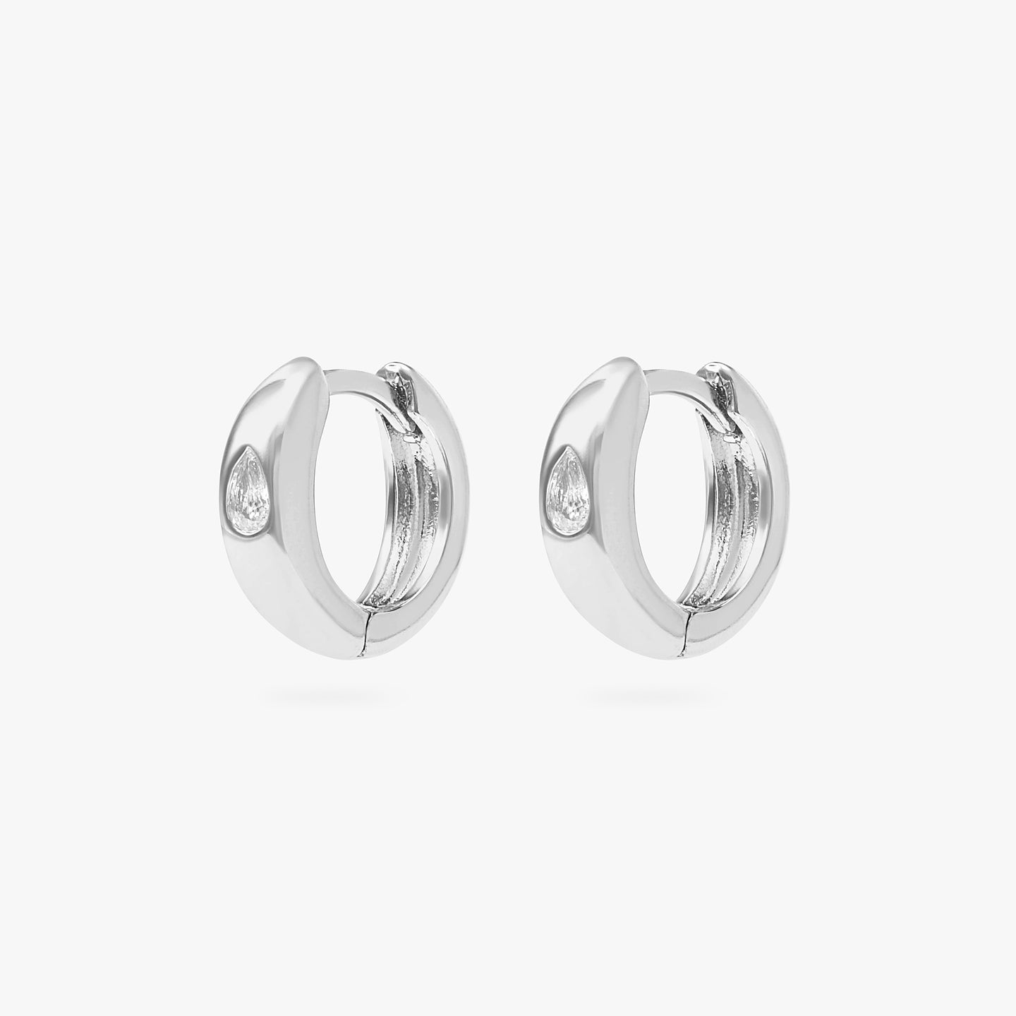 Chunky huggie featuring a set in pear cz stone in silver [pair] color:null|silver