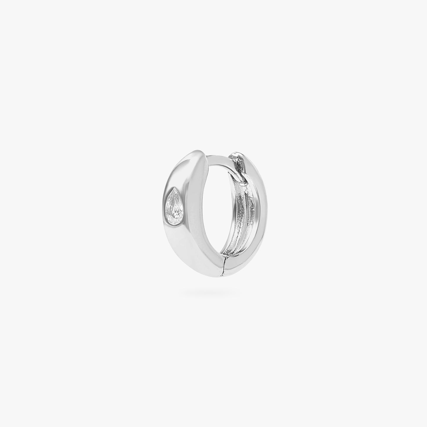 Chunky huggie featuring a set in pear cz stone in silver color:null|silver