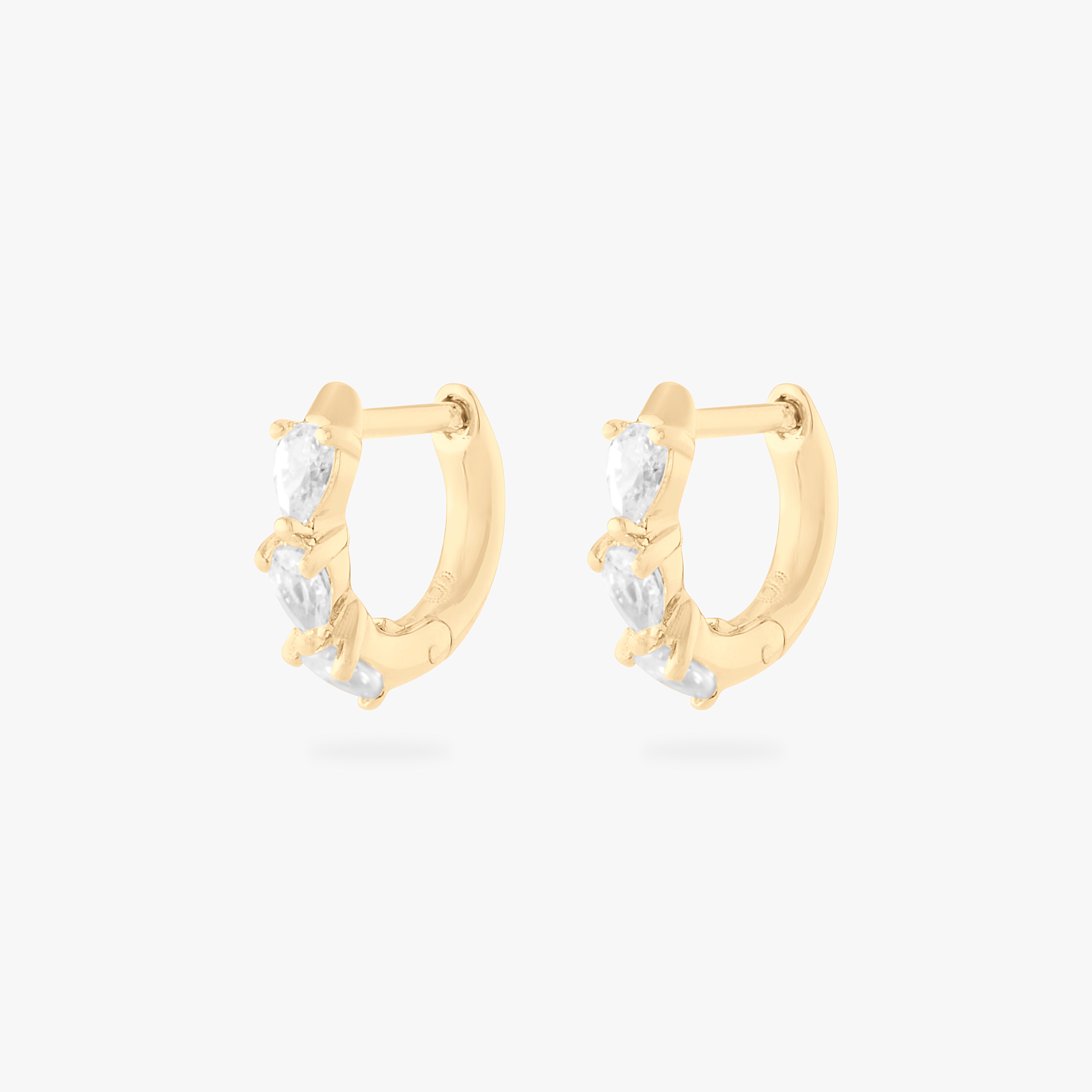 micro pave pear huggie in gold with clear pear cz stones [pair] color:null|gold/clear