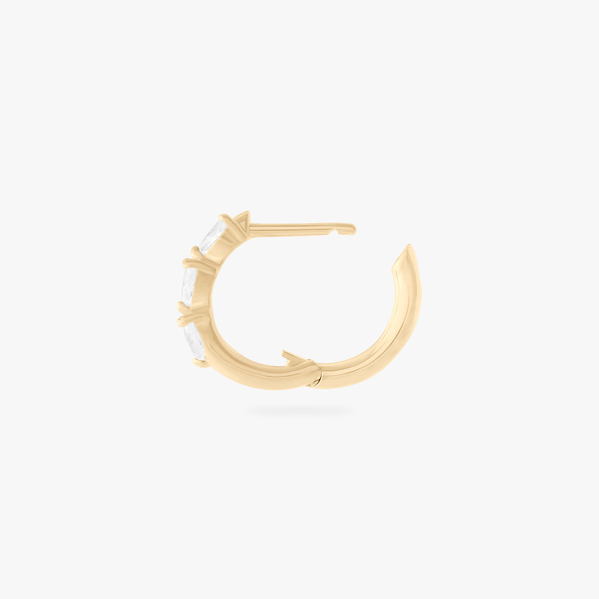 mini pave pear huggie in gold with clear pear cz stones color:null|gold/clear