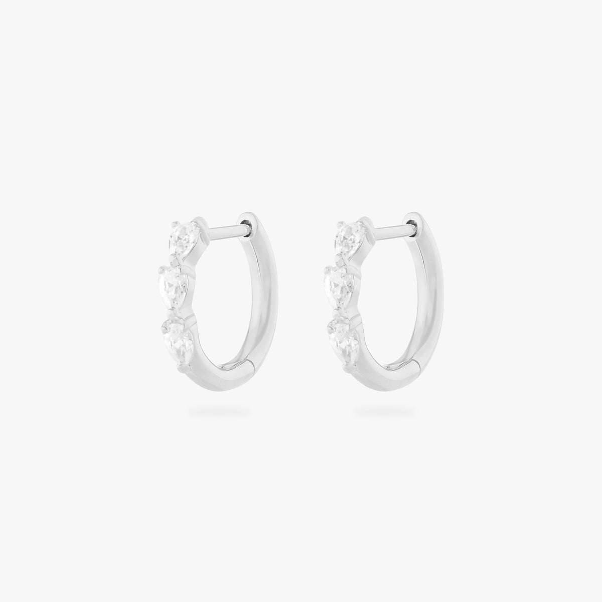 mini pave pear huggie in silver with clear pear cz stones [pair] color:null|silver/clear