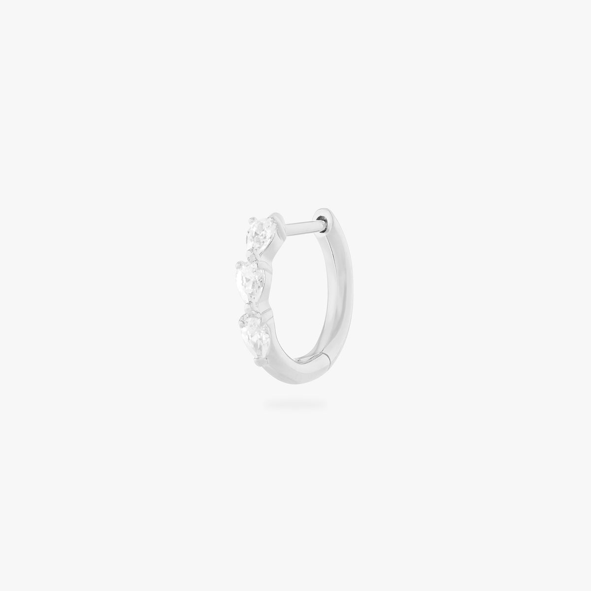 mini pave pear huggie in silver with clear pear cz stones color:null|silver/clear