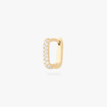 This is an image of a gold-toned, square-shaped huggie with pave CZ stones. color:null|gold/clear