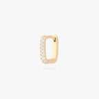 This is an image of a gold-toned, square-shaped huggie with pave CZ stones. color:null|gold/clear