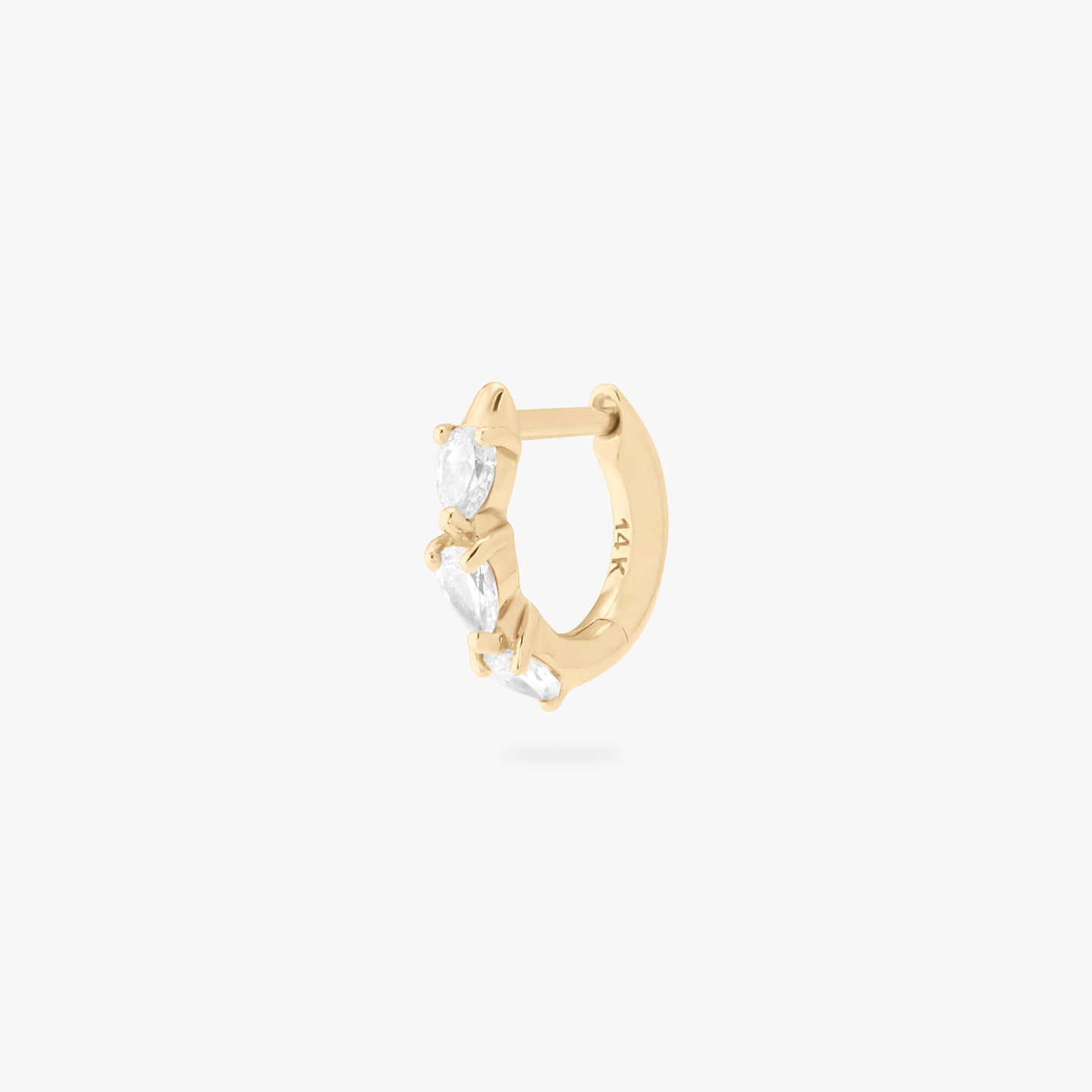 micro lab grown pear diamond huggie in 14k yellow gold color:null|yellow gold/clear