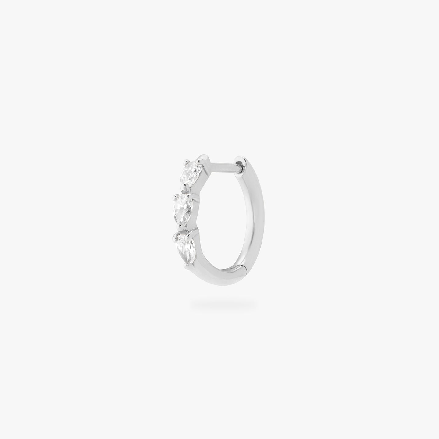 mini pear lab grown diamond huggie in 14k white gold color:null|white gold/clear