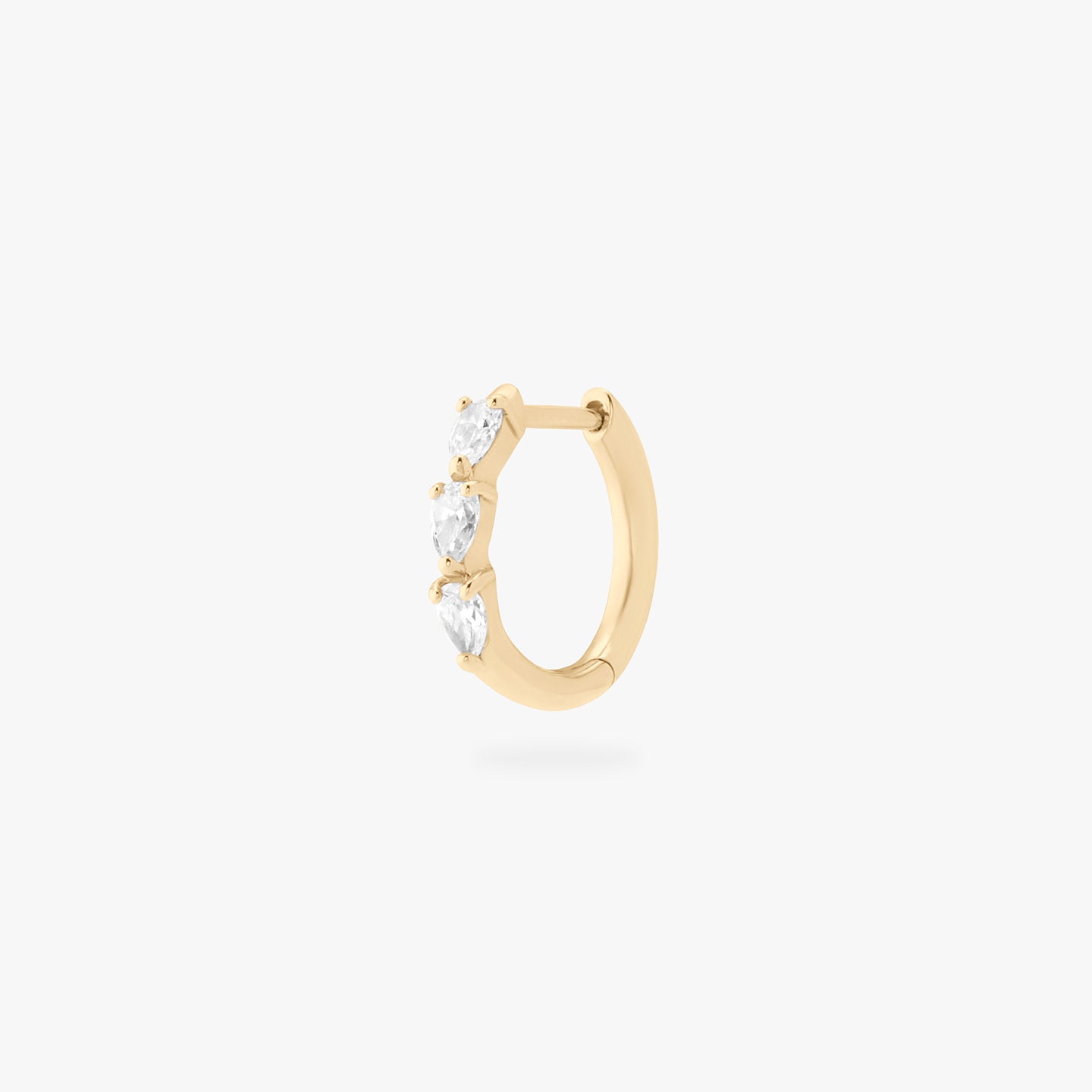 mini pear lab grown diamond huggie in 14k yellow gold color:null|yellow gold/clear