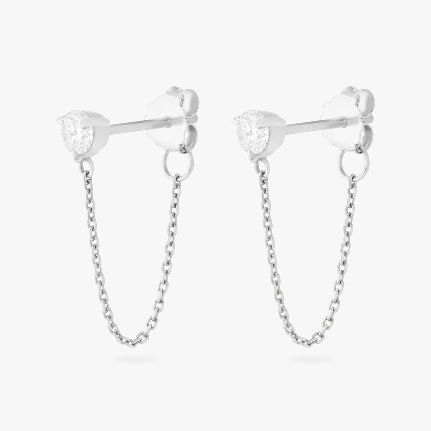 14k white gold chained stud with lab grown diamond [pair] color:null|white gold/clear