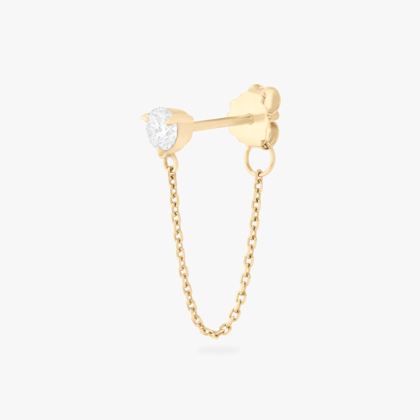 14k yellow gold chained stud with lab grown diamond color:null|yellow gold/clear