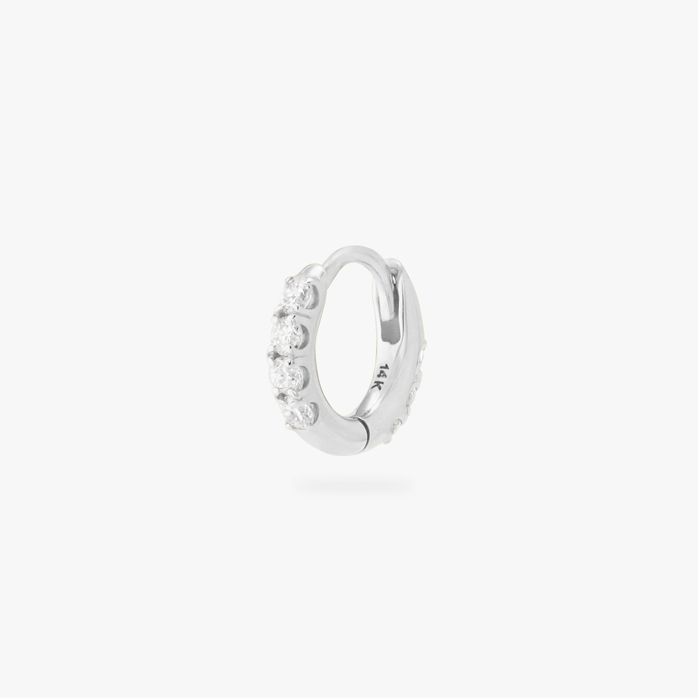 micro pave huggie with lab grown diamonds set in 14K white gold color:null|white gold/clear