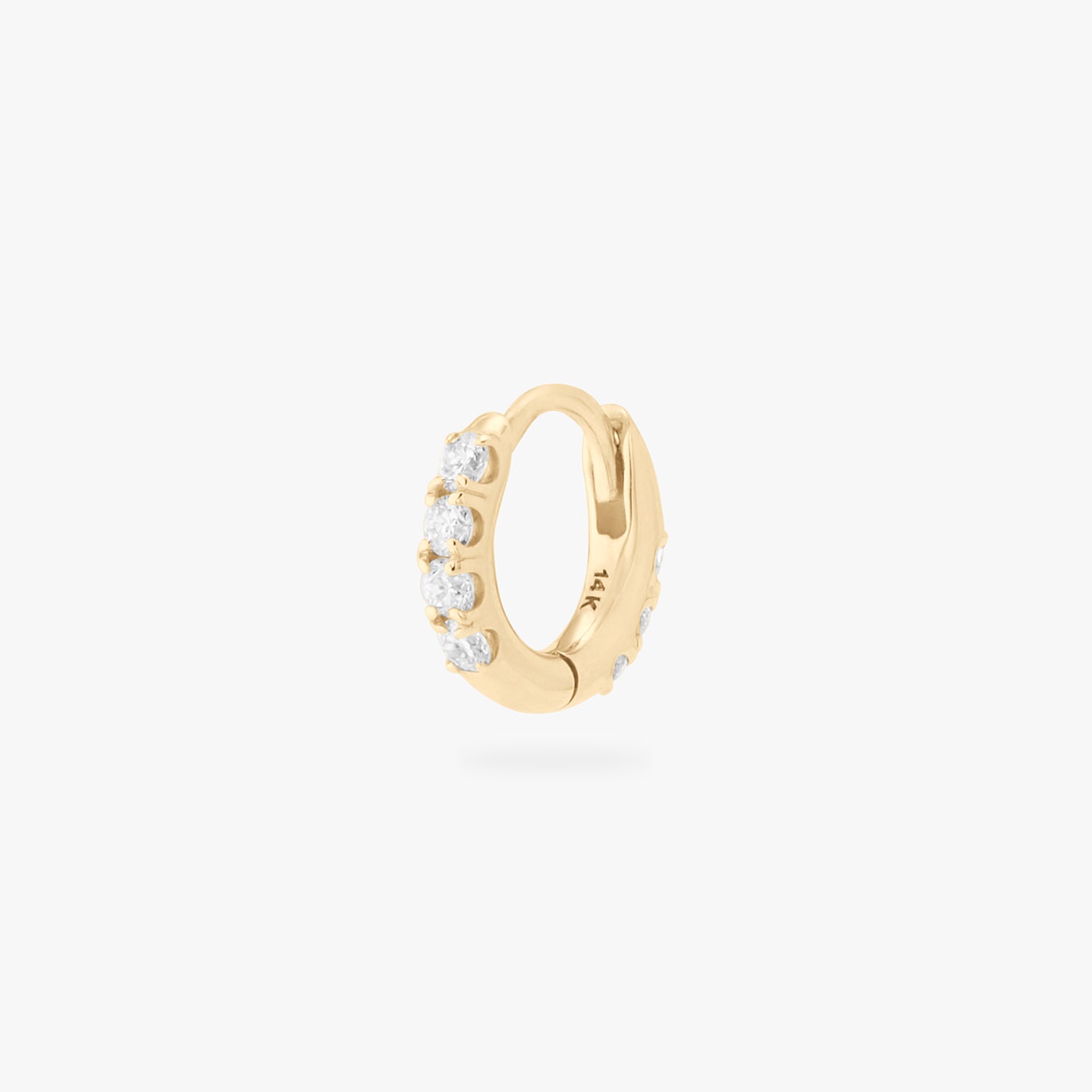 micro pave huggie with lab grown diamonds set in 14K yellow gold color:null|yellow gold/clear