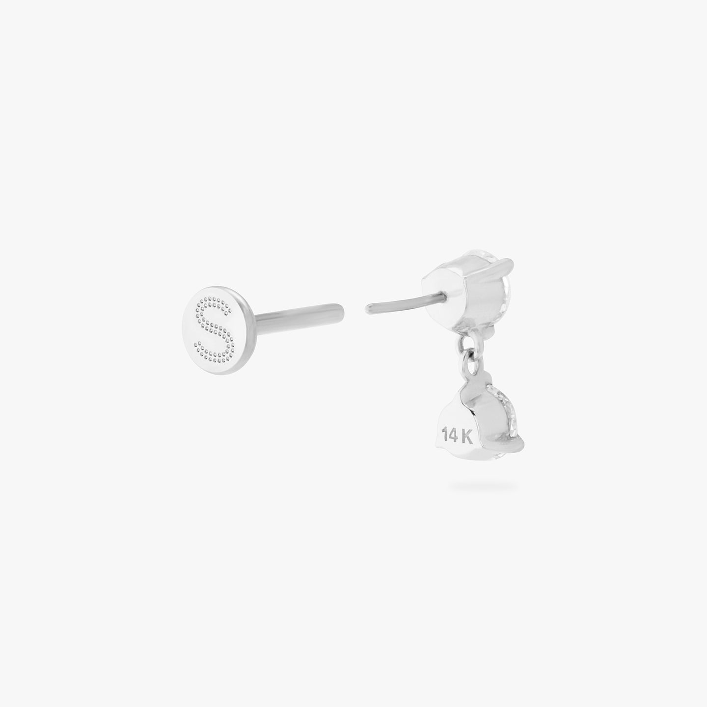 lab grown diamond round dangle stud set in 14k white gold color:null|white gold/clear