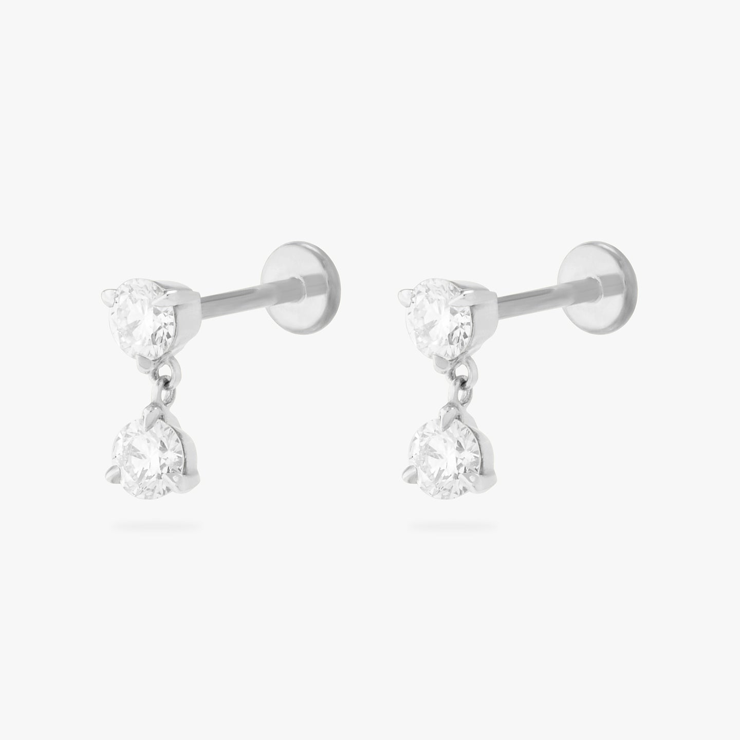 lab grown diamond round dangle stud set in 14k white gold [pair] color:null|white gold/clear