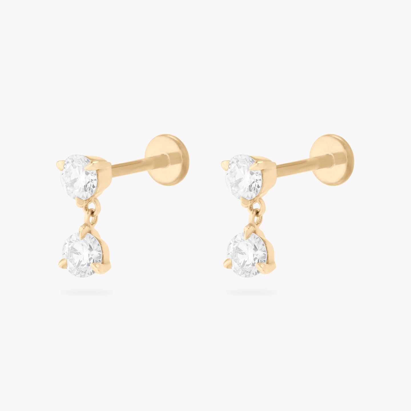 lab grown diamond round dangle stud set in 14k yellow gold [pair] color:null|yellow gold/clear