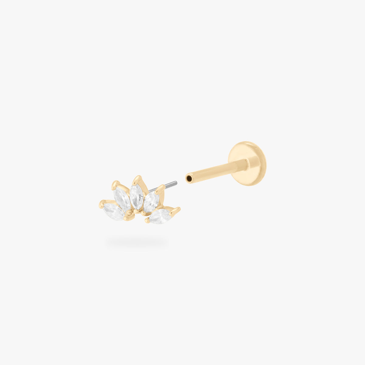 This is an image of a 14k gold flatback with a crown marquise cz setting and clear cz stone. color:null|14k gold/clear
