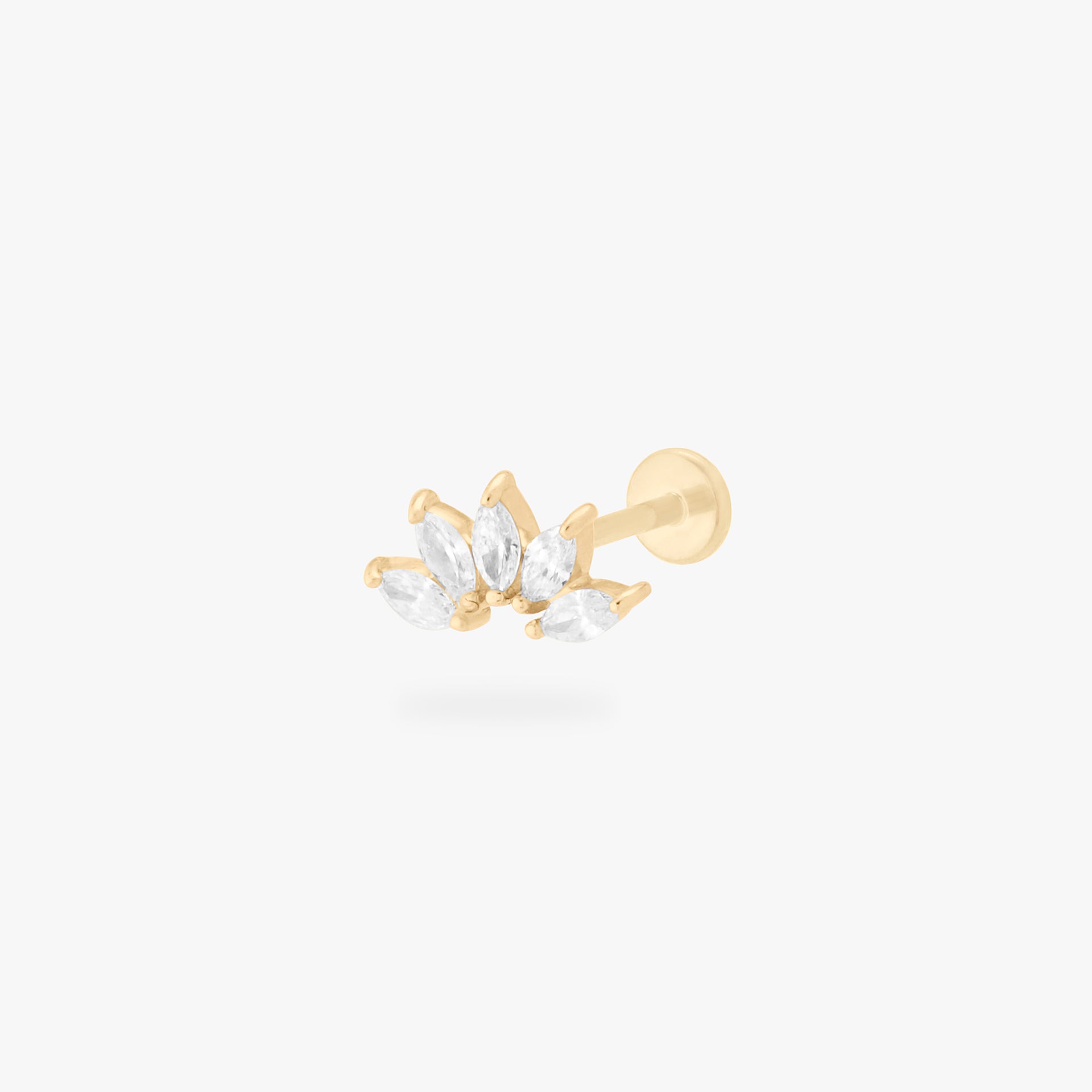 This is an image of a 14k gold flatback with a crown marquise cz setting and clear cz stone. color:null|14k gold/clear