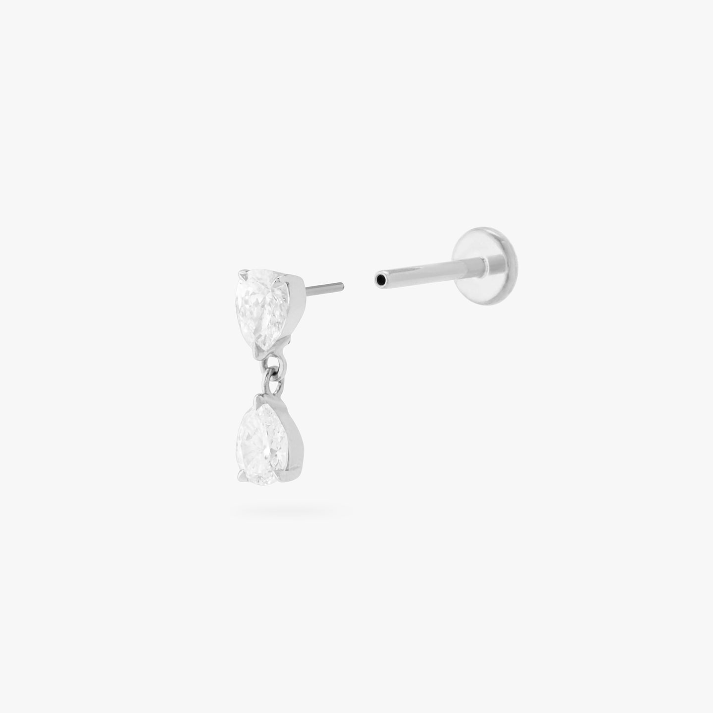 14k white gold pear diamond flatback stud with lab grown diamonds color:null|white gold/clear