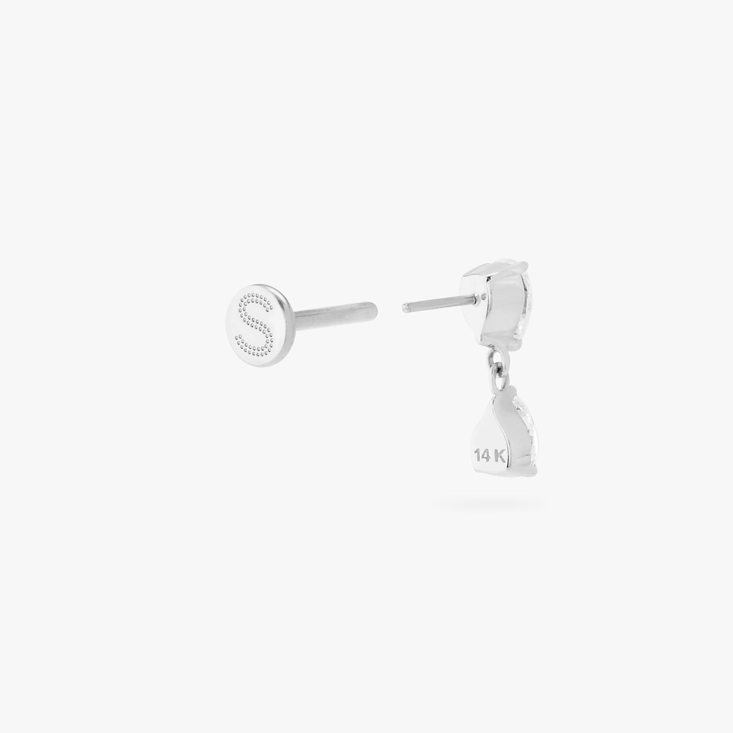 14k white gold pear diamond flatback stud with lab grown diamonds color:null|white gold/clear