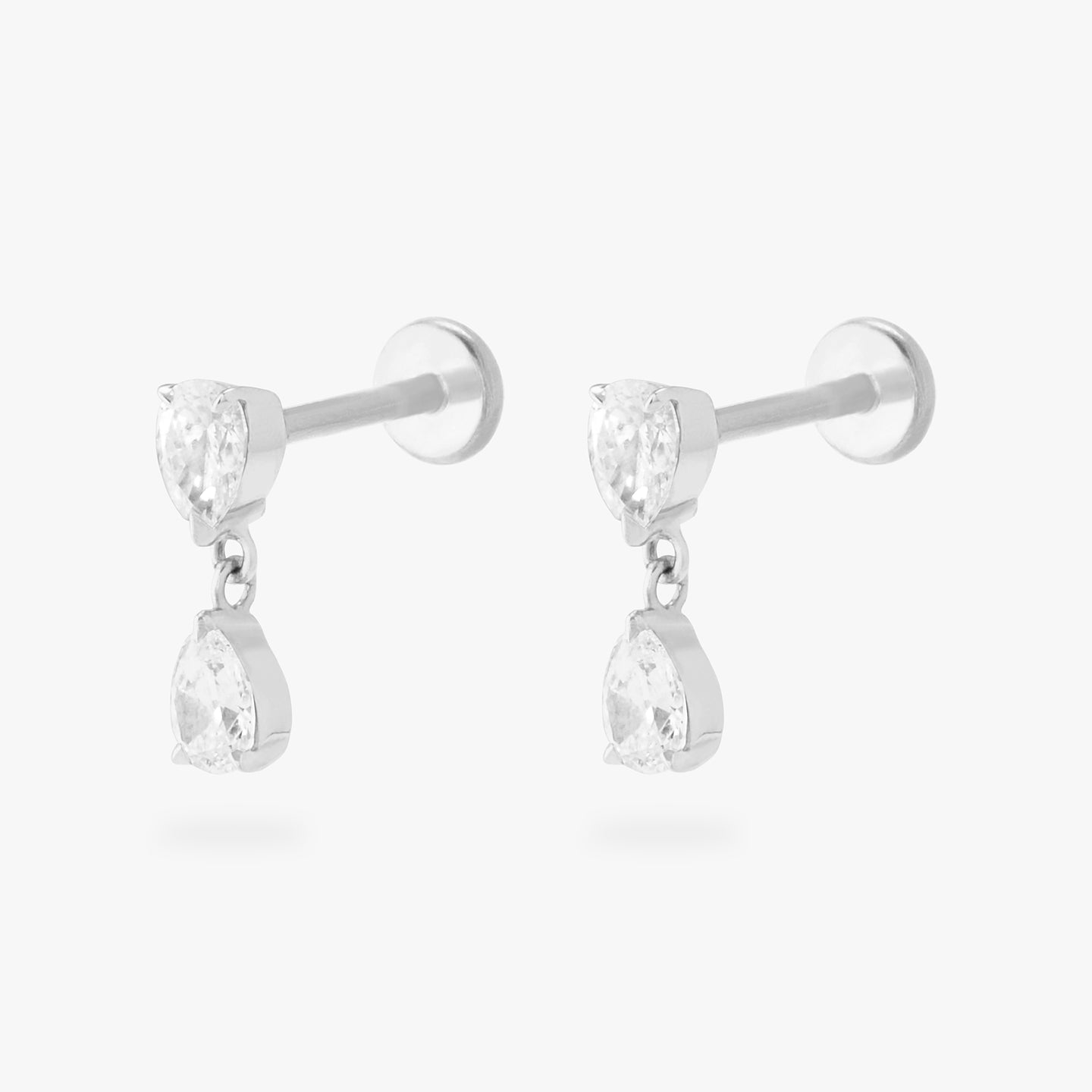 14k white gold pear diamond flatback stud with lab grown diamonds [pair] color:null|white gold/clear