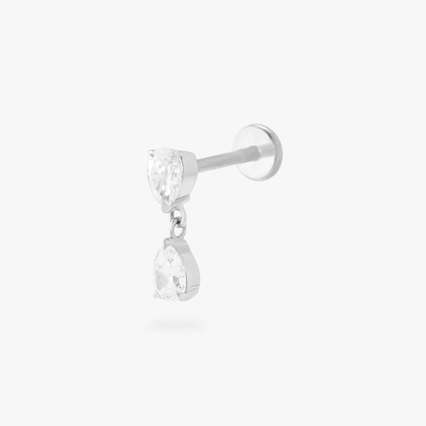 14k white gold pear diamond flatback stud with lab grown diamonds color:null|white gold/clear