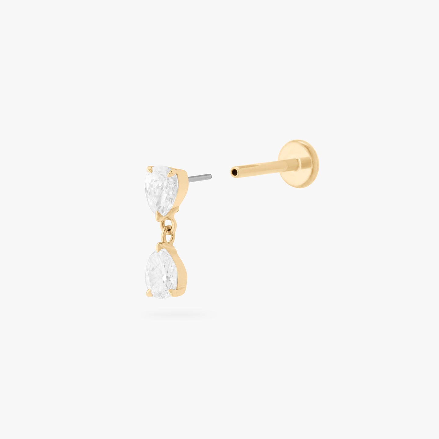 14k yellow gold pear diamond flatback stud with lab grown diamonds color:null|yellow gold/clear