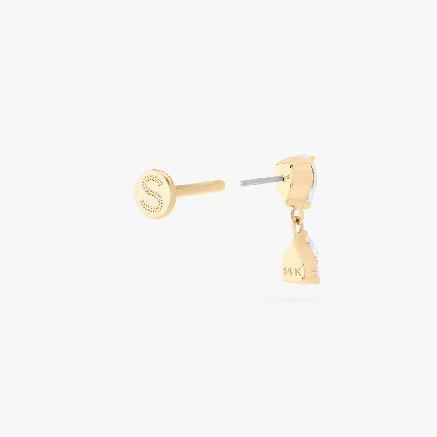 14k yellow gold pear diamond flatback stud with lab grown diamonds color:null|yellow gold/clear