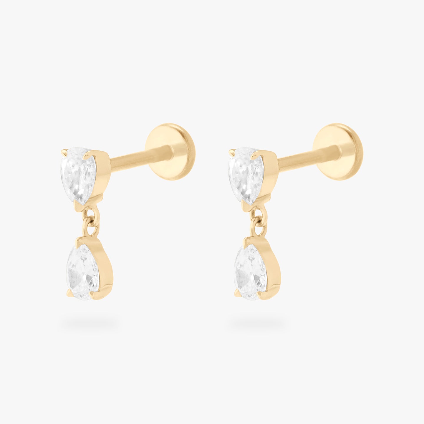 14k yellow gold pear diamond flatback stud with lab grown diamonds [pair] color:null|yellow gold/clear