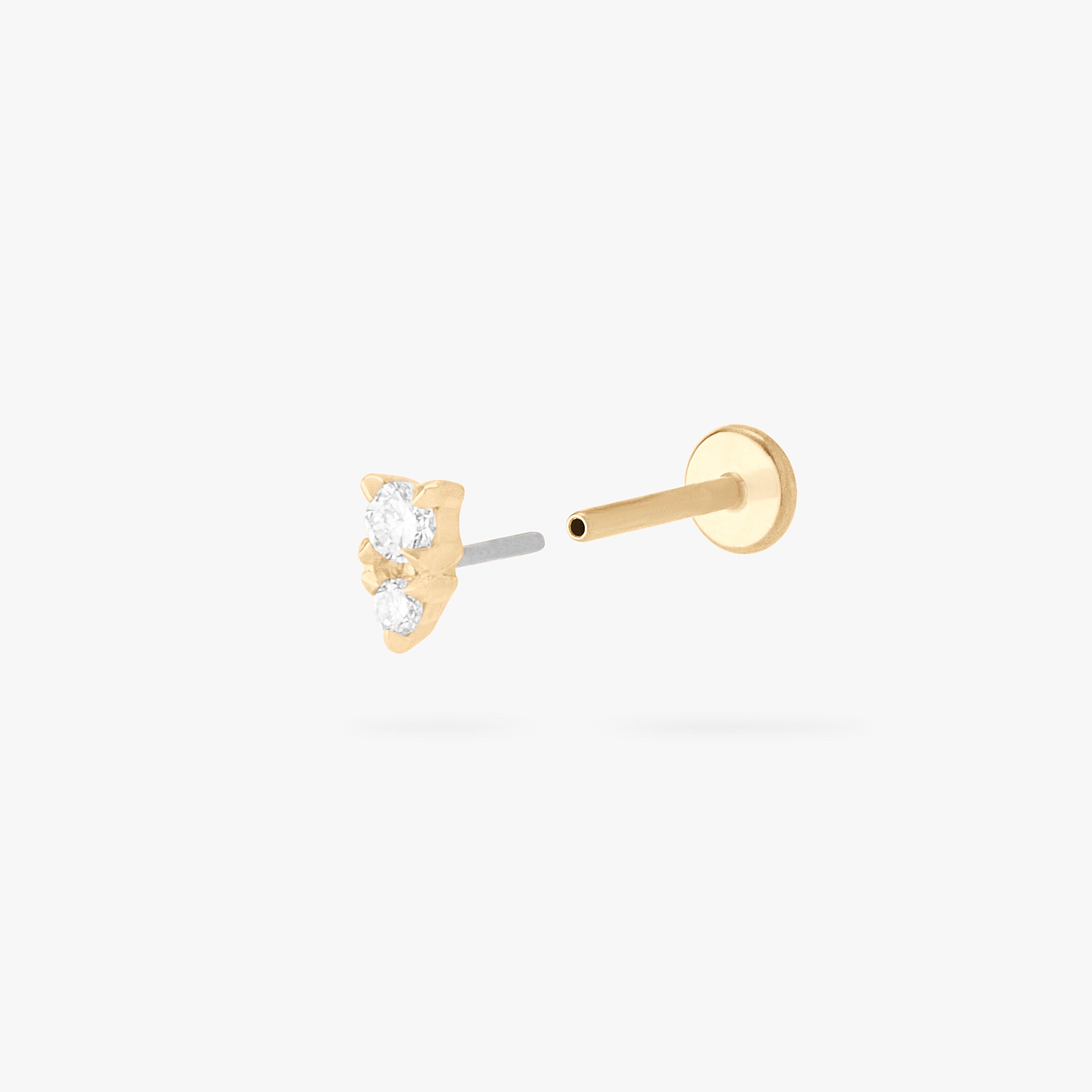 This is an image of a gold flatback stud with a clear stacked cz stone. color:null|14k gold/clear
