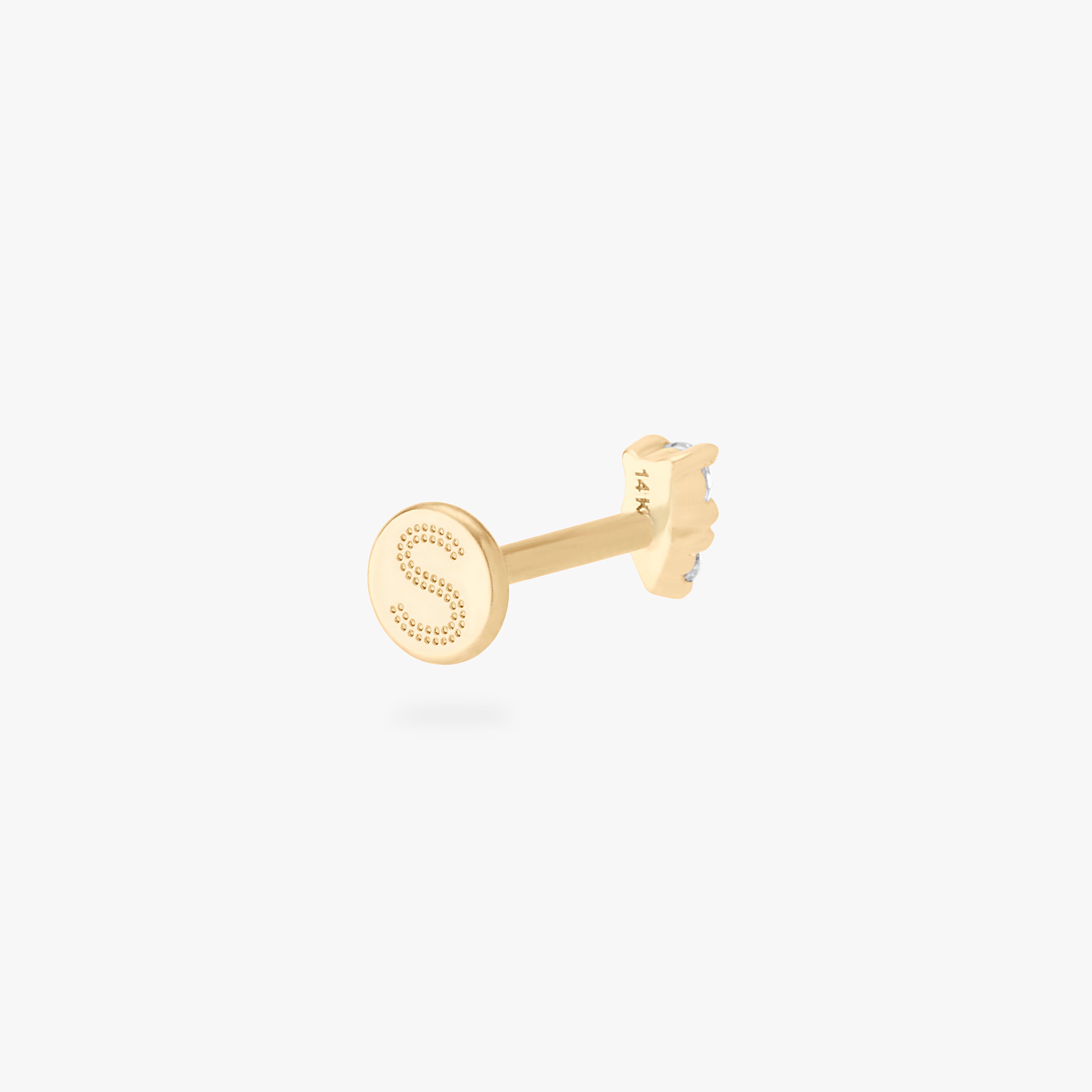 This is an image of a gold flatback stud with a clear stacked cz stone. color:null|14k gold/clear