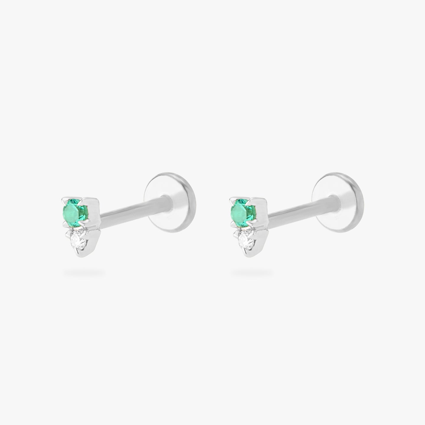 stacked lab grown diamond and emerald set in 14k white gold [pair] color:null|white gold/clear