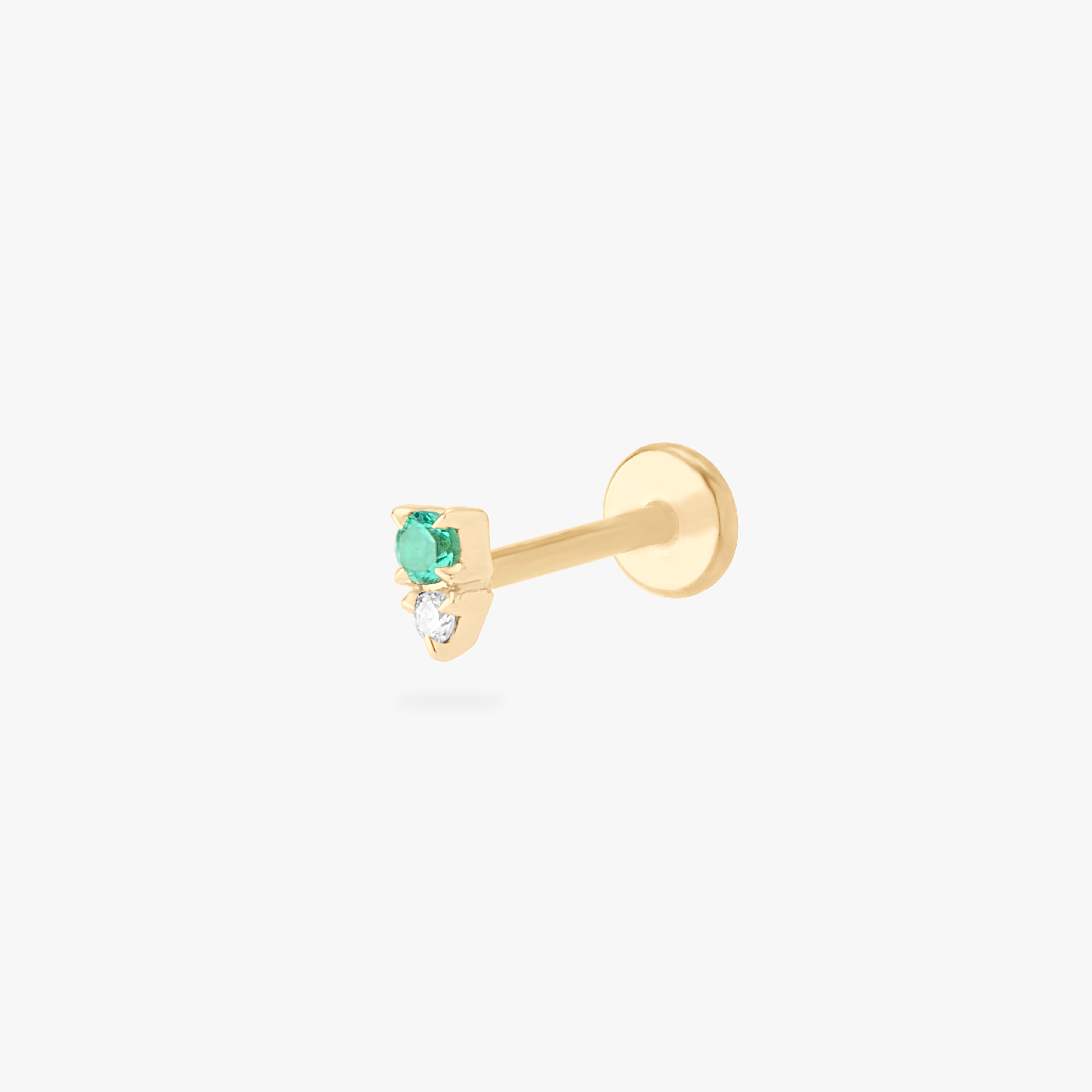 This is an image of a gold flatback stud with a green stacked cz stone. color:null|14k gold/green