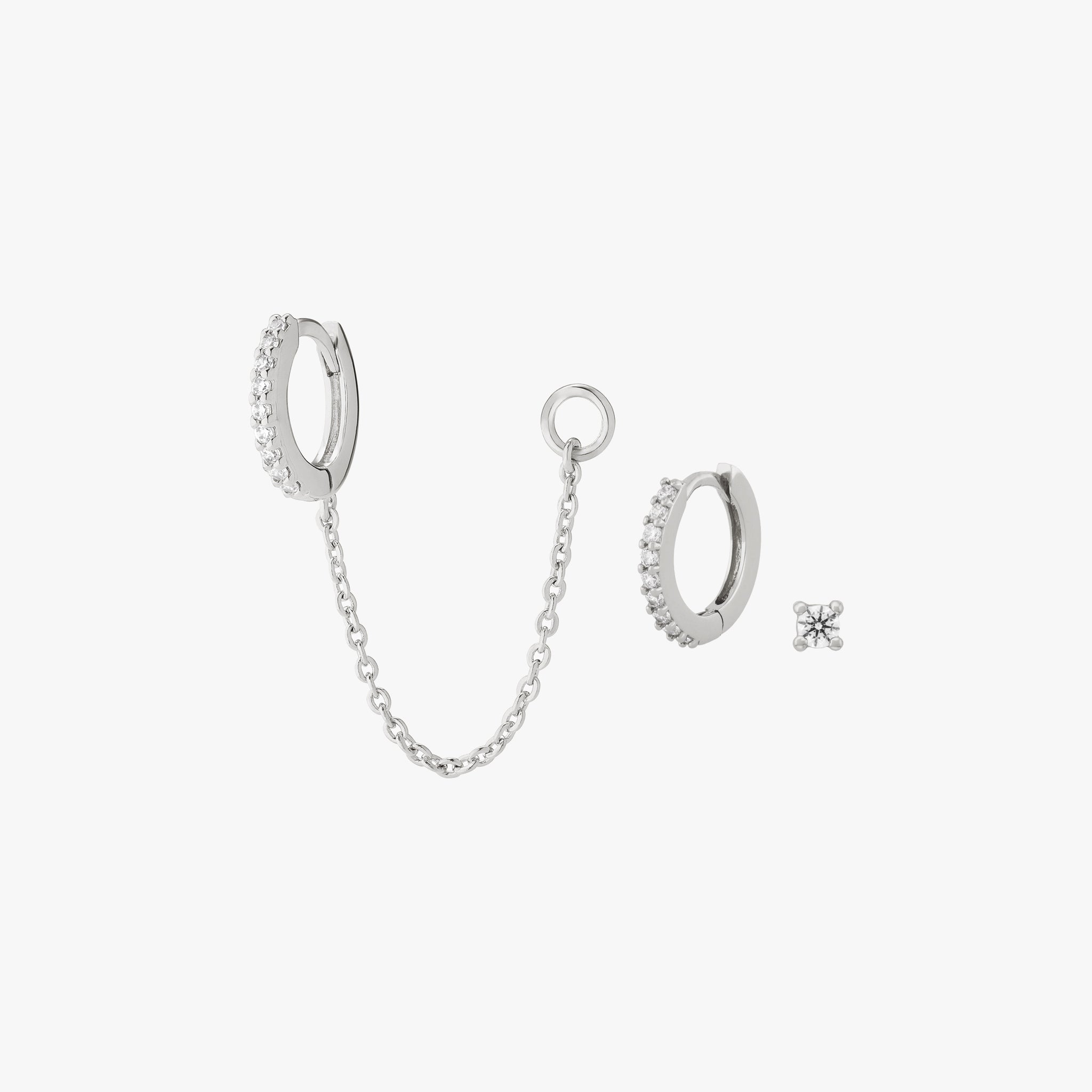 Studs Pave Chained Best Seller Set In Silver