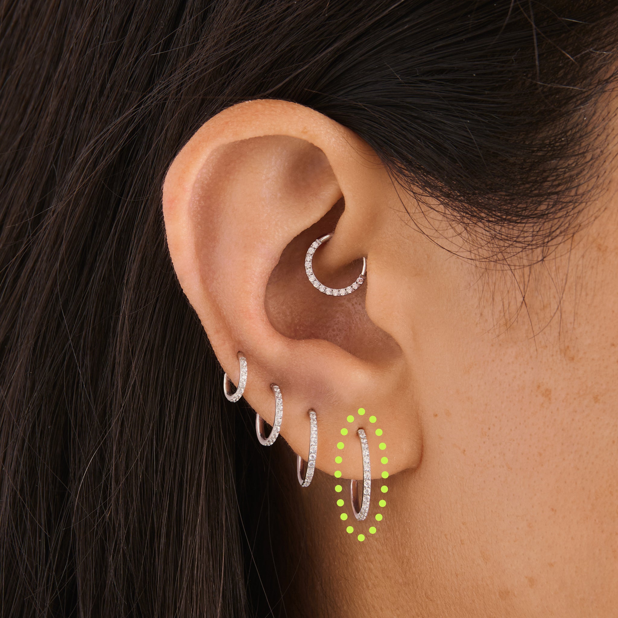 on ear featuring a 12mm seamless pave clicker in silver [hover] color:null|silver
